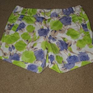 J. Crew Green and Purple Bermuda Shorts with Floral Design